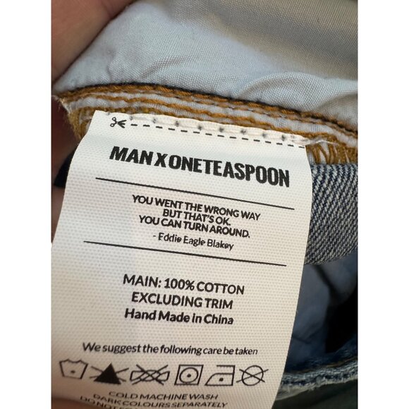 Man Oneteaspoon Mr Browns Distressed Jeans Size 34 Old Blue Wash Rigid Low Rise - Picture 6 of 9